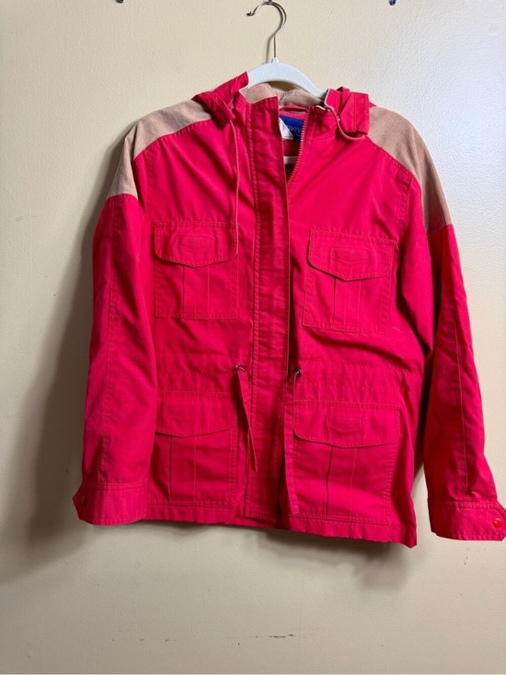 Vintage 80s Obermeyer red cargo utility jacket. Medium.